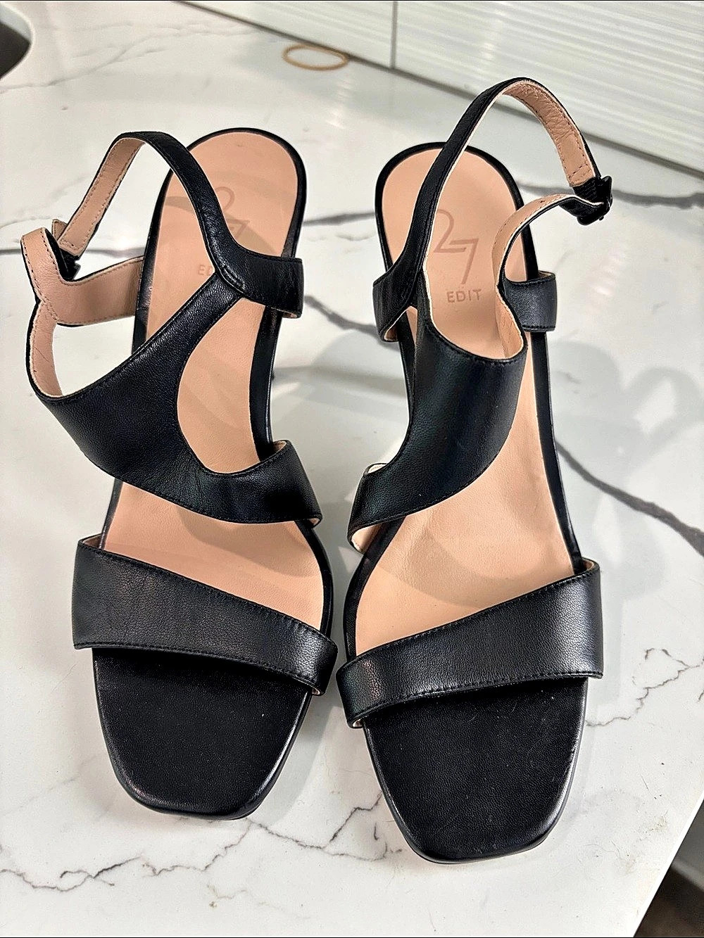 27 Edit Naturalizer Lanie Black Leather Slingback Sandals Heels Punps BRAND NEW